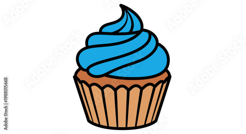 Colorful blue frosted sweet cupcake pastry.