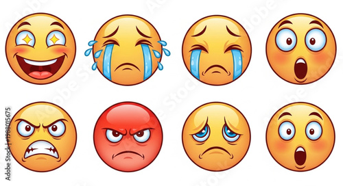 Collection of expressive emoji faces showing various emotions.