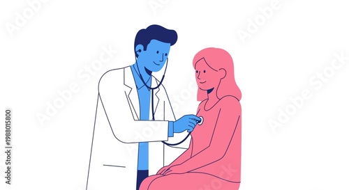 Doctor examining female patient with stethoscope.