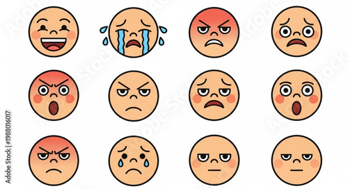 Collection of expressive emoji faces showing various emotions.