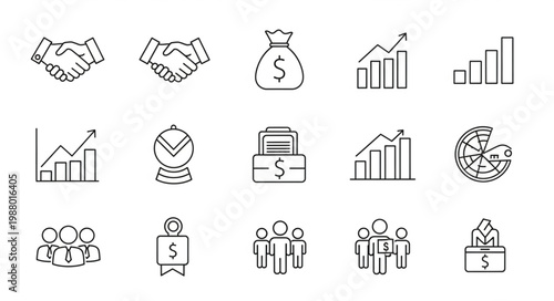 Business Icons Set Handshake Money Graph Teamwork.