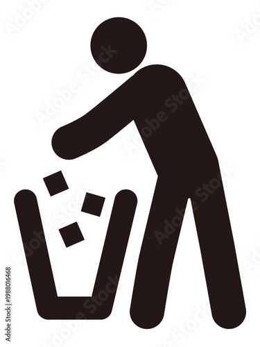 Trash Disposal Pictogram with Person Throwing Waste (No Littering Sign)