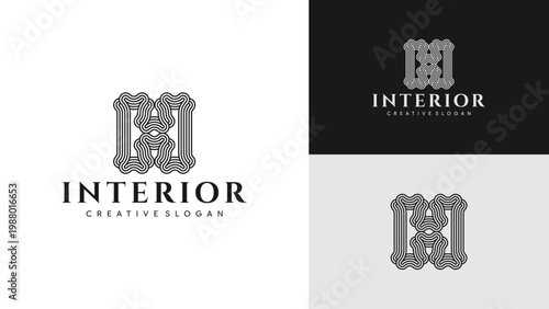 Modern geometric square line art logo for interior design, architecture, and luxury home decor brand