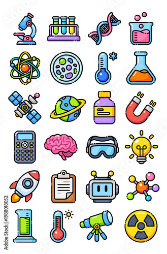 set of science icons in lineal style