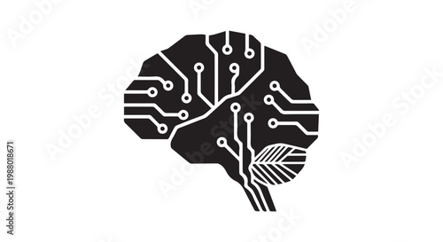 Artificial intelligence brain with circuit board and leaf for eco technology