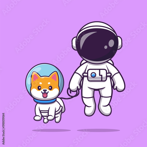 Cute Astronaut With Shiba Inu Dog Astronaut Floating 
Cartoon