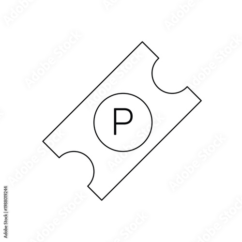 Parking ticket icon in angled view. Car parking permit or receipt symbol line art.Editable stroke, Vector illustration, Line art Icon, Symbols.