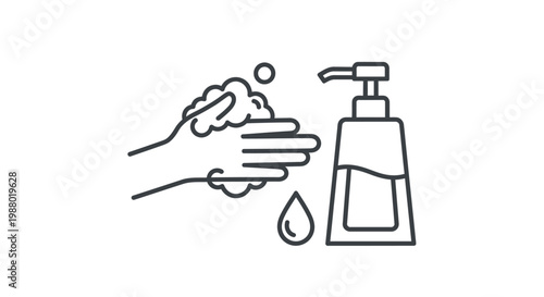 Hand hygiene illustration with soap dispenser and handwashing technique guidance vector graphic design