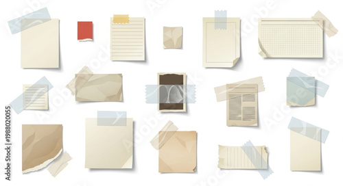 Collection of old paper notes and documents attached with tape.