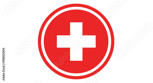 Red cross symbol in a white and red circle vector graphic illustration design element