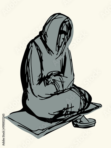 Vector Drawing. Girl askng for Alms