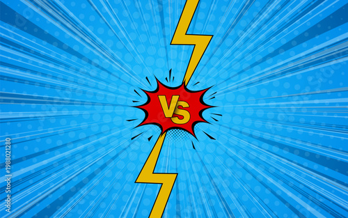 Comic versus background with thunder. Vector illustration.