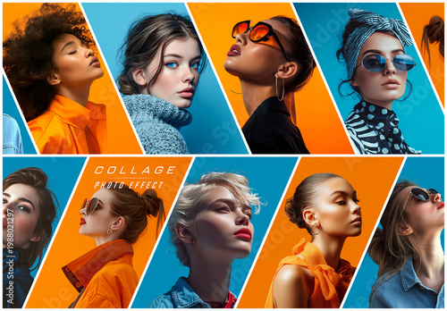 Collage Stripes Grid Photo Effect Mockup