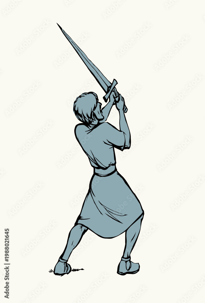 Naklejka premium Vector drawing. Man with sword