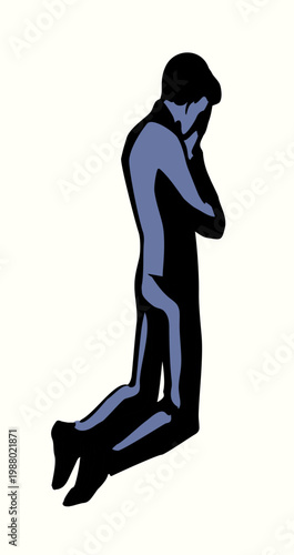 Vector drawing. Praying young man