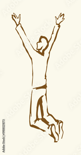 Vector drawing. Praying young man