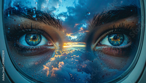 Ocean Eyes: A captivating gaze reveals the reflection of the vast ocean and a dramatic cloudy sky, merging the depths of the human spirit with the boundless expanse of nature.