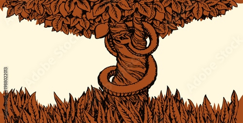 Vector drawing. Snake on the tree