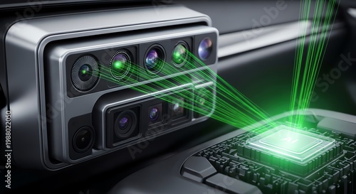 Automotive sensor system with green laser beams