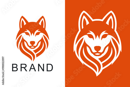 Modern Minimalist Elegant Orange Fox Head Logo Design, Professional Wolf Mascot Negative Space Vector Emblem