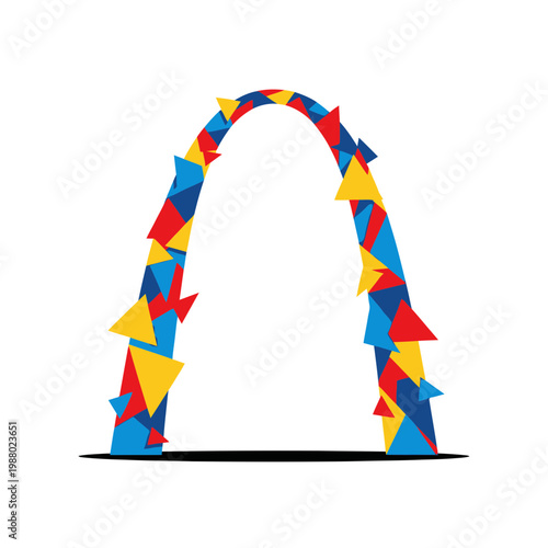 Abstract Archway with Colorful Geometric Shapes: Red, Blue, Yellow Triangles
