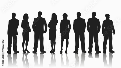 A group of silhouetted business professionals standing together facing forward