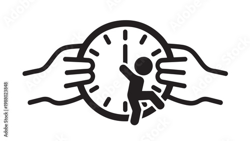 Time Management Concept Vector with Person Running on Clock Face Held by Hands