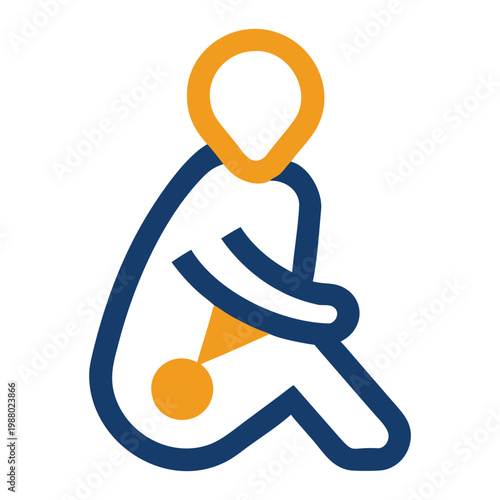 Person sitting curled up blue and orange outline symbolising comfort sadness or meditation.