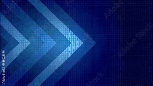 Abstract blue background with a series of angled illuminated grid lines creating an arrow