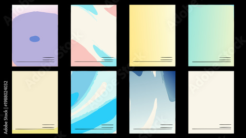 Abstract colorful backgrounds arranged in a grid of eight rectangular shapes