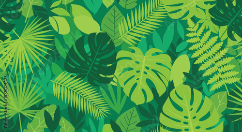 Vibrant Tropical Jungle Leaves Pattern, Lush Green Foliage Background, Exotic Nature Seamless