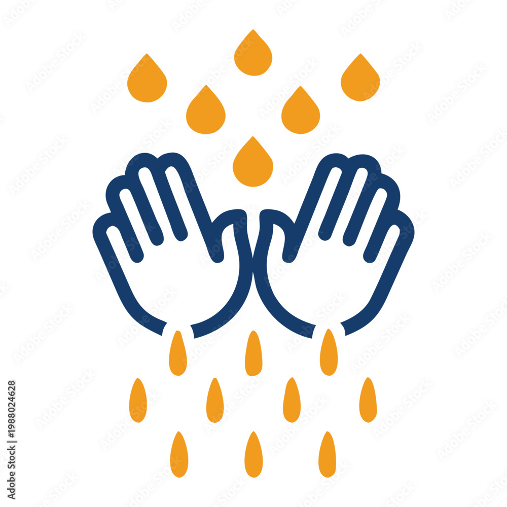 Fototapeta premium Pair of cupped hands catching falling water drops, symbolizing charity, giving, or receiving precious resources.