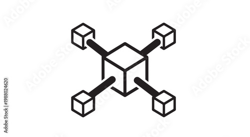Blockchain technology icon featuring connected data cubes for cryptocurrency network