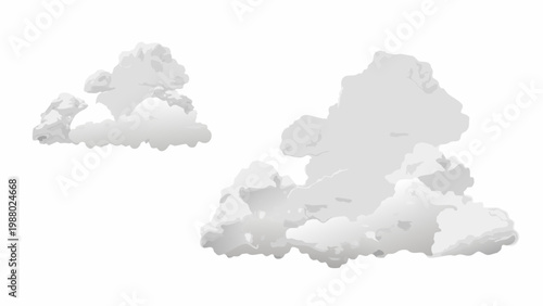 Two stylized fluffy white clouds float against a plain white background creating a simple scene