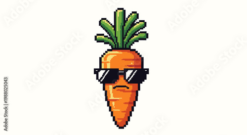 Pixel Art Carrot Wearing Sunglasses with a Grumpy Face.