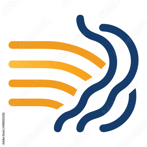 Abstract swirling lines representing wind or air flow in blue and orange colors.