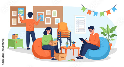 People working and studying in a creative office space.