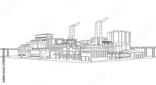 Φωτογραφία Industrial factory complex sketch drawing illustration.