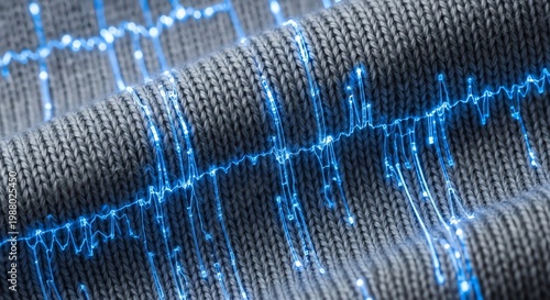 Knit fabric with glowing blue fiber optic lights