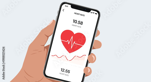Heart rate monitor, health app, medical vector icon, vital signs, smartphone screen