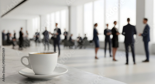 Minimal Coffee Still Life – White Ceramic Cup on Textured Surface Macro View