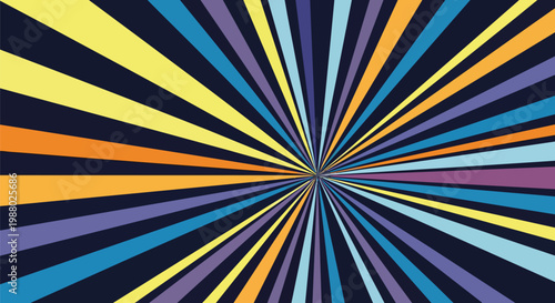 Colorful abstract starburst background with dark navy blue background and vibrant rays