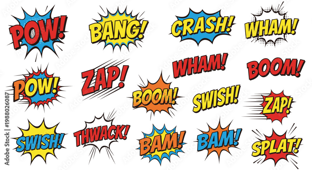 Obraz premium Colorful comic book sound effects and speech bubbles collection