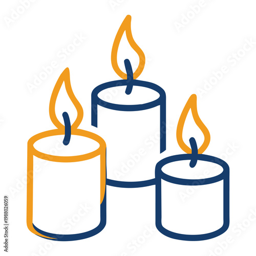 Three decorative lit candles with flickering flames creating a warm, cozy glow for relaxation and ambiance in a home.