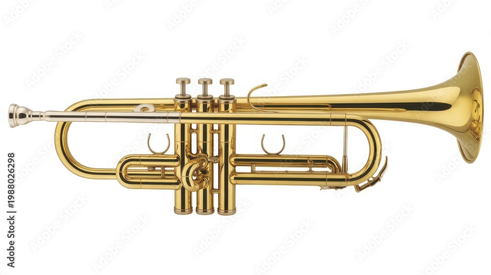 Obraz premium Shiny gold trumpet musical instrument isolated on white background