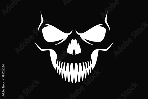 Menacing White Skull with Jagged Teeth on a Black Background