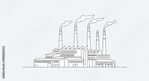 Industrial Factory Building with Smoke Coming Out of Chimneys.
