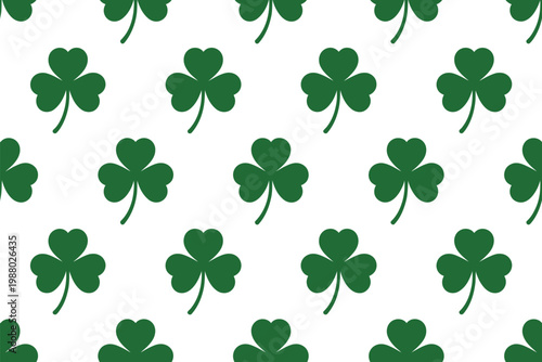 Seamless Pattern of Green Shamrocks on White Background