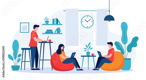 People working together in a modern co-working space.