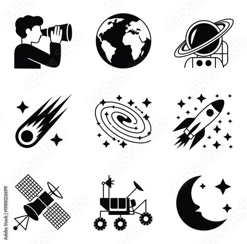 Space Exploration Astronaut, Earth, Rocket, Moon, Satellite, Rover, Comet, Galaxy